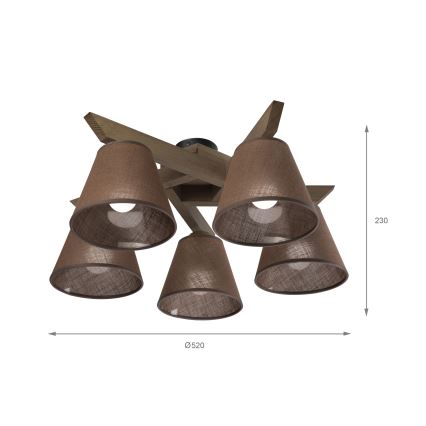 Brilagi - Surface-mounted chandelier ANTHONY 5xE14/40W/230V oak walnut/brown
