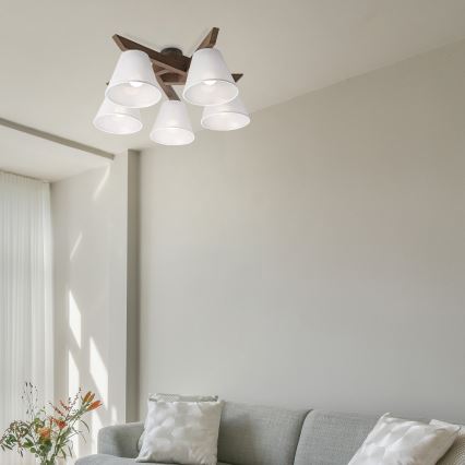 Brilagi - Surface-mounted chandelier ANTHONY 5xE14/40W/230V oak walnut/white