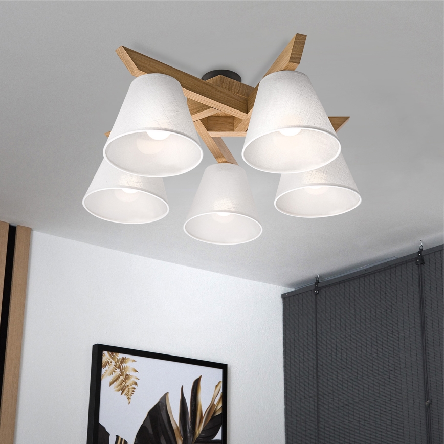Brilagi - Surface-mounted chandelier ANTHONY 5xE14/40W/230V oak/white