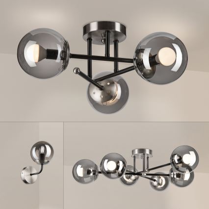 Brilagi - Surface-mounted chandelier MALIVA 3xE14/15W/230V matte chrome/smoked