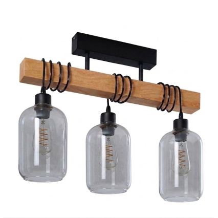 BRILAGI - Flush-mounted chandelier WOOD GLASS 3xE27/60W/230V Pine/Black/Smoked Gray