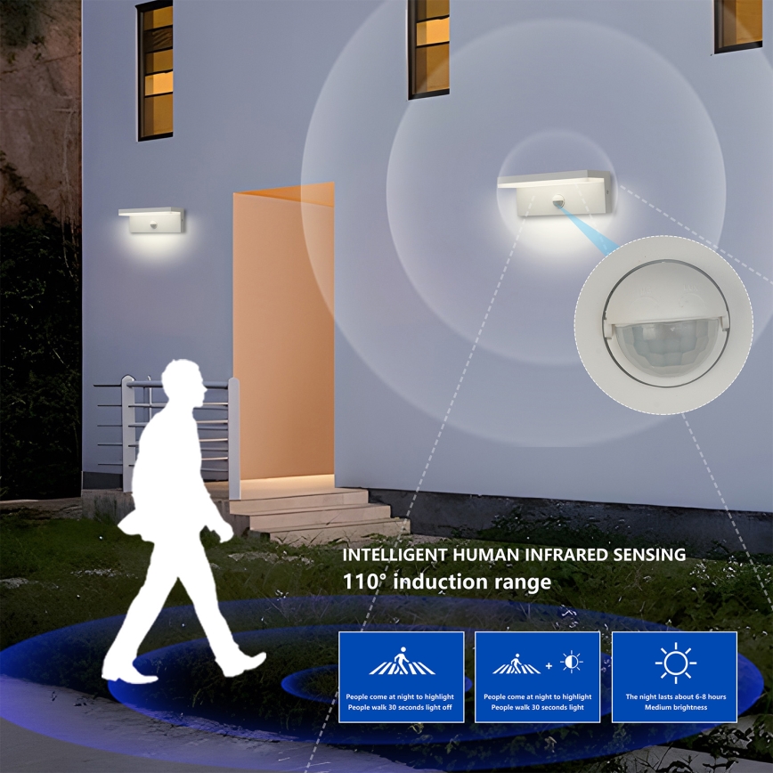 Brilagi - TESSI LED Outdoor Wall Light with Sensor, 10W/230V, White, IP54