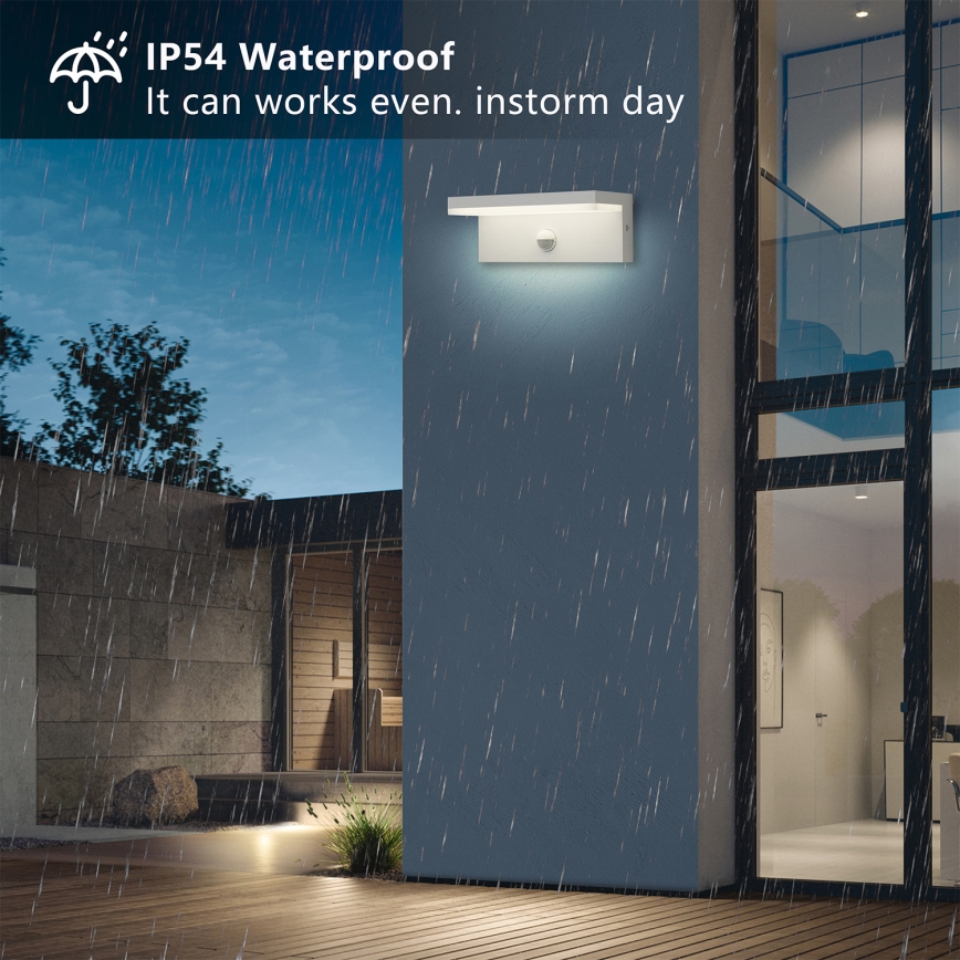 Brilagi - TESSI LED Outdoor Wall Light with Sensor, 10W/230V, White, IP54