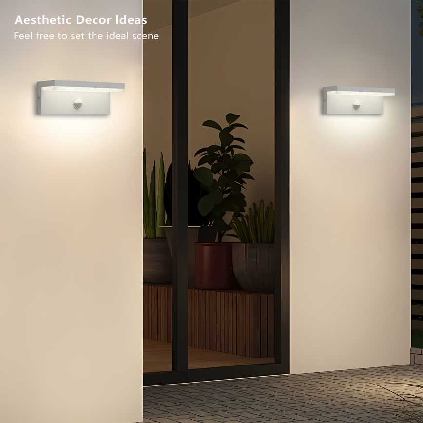 Brilagi - TESSI LED Outdoor Wall Light with Sensor, 10W/230V, White, IP54