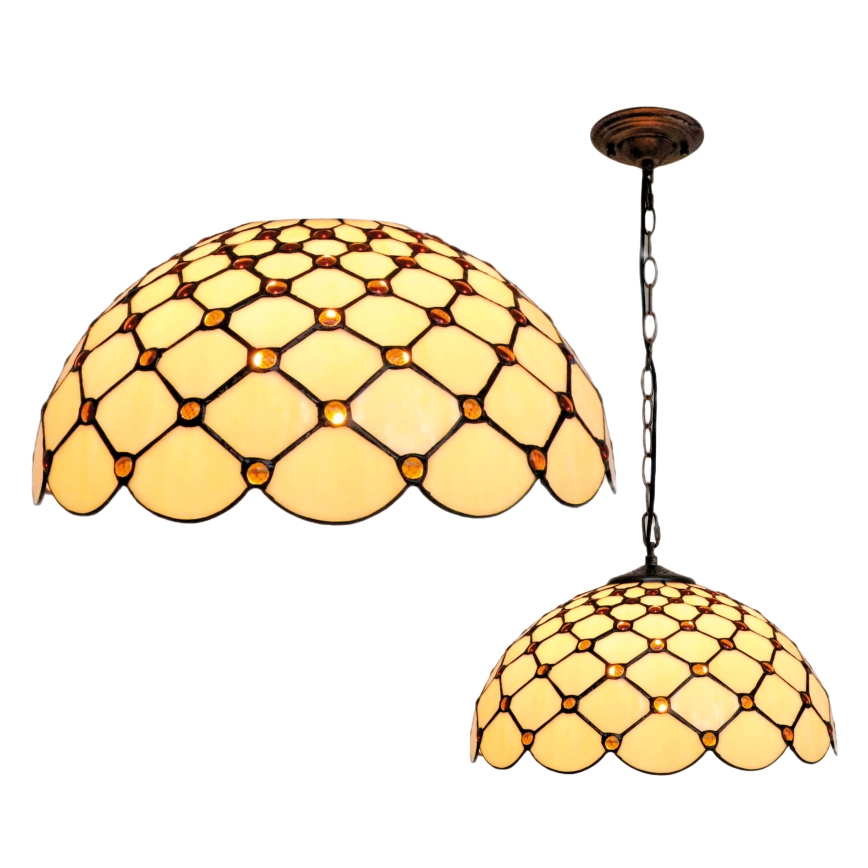 BRILAGI - Tiffany stained-glass chandelier on a chain IVORY SMOOTH 1xE27/60W/230V Ø 40 cm