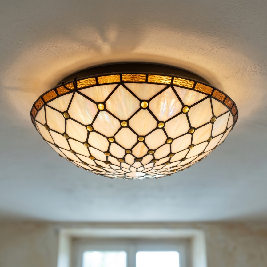 Brilagi - Tiffany stained-glass ceiling light IVORY 2xE27/60W/230V Ø 40 cm