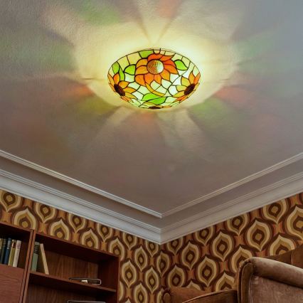 Brilagi - Tiffany stained-glass ceiling light SUNFLOWER 2xE27/60W/230V Ø 40 cm