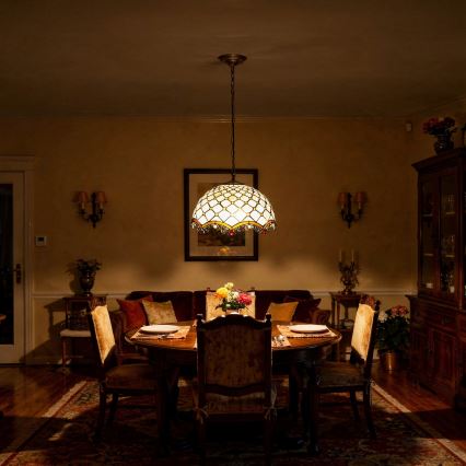 Brilagi - Tiffany stained-glass chandelier on chain IVORY 1xE27/60W/230V Ø 40 cm