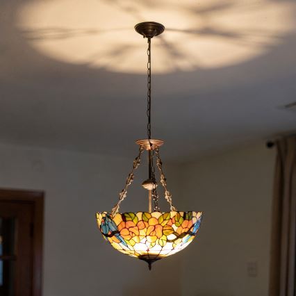 Brilagi - Tiffany stained-glass chandelier on chain JUNGLE 3xE27/60W/230V Ø 50 cm