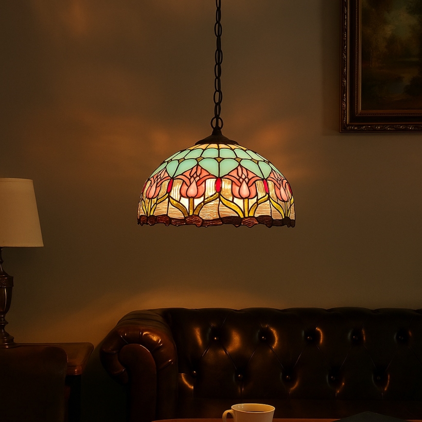 Brilagi - Tiffany stained-glass chandelier on chain LORAS 2xE27/60W/230V