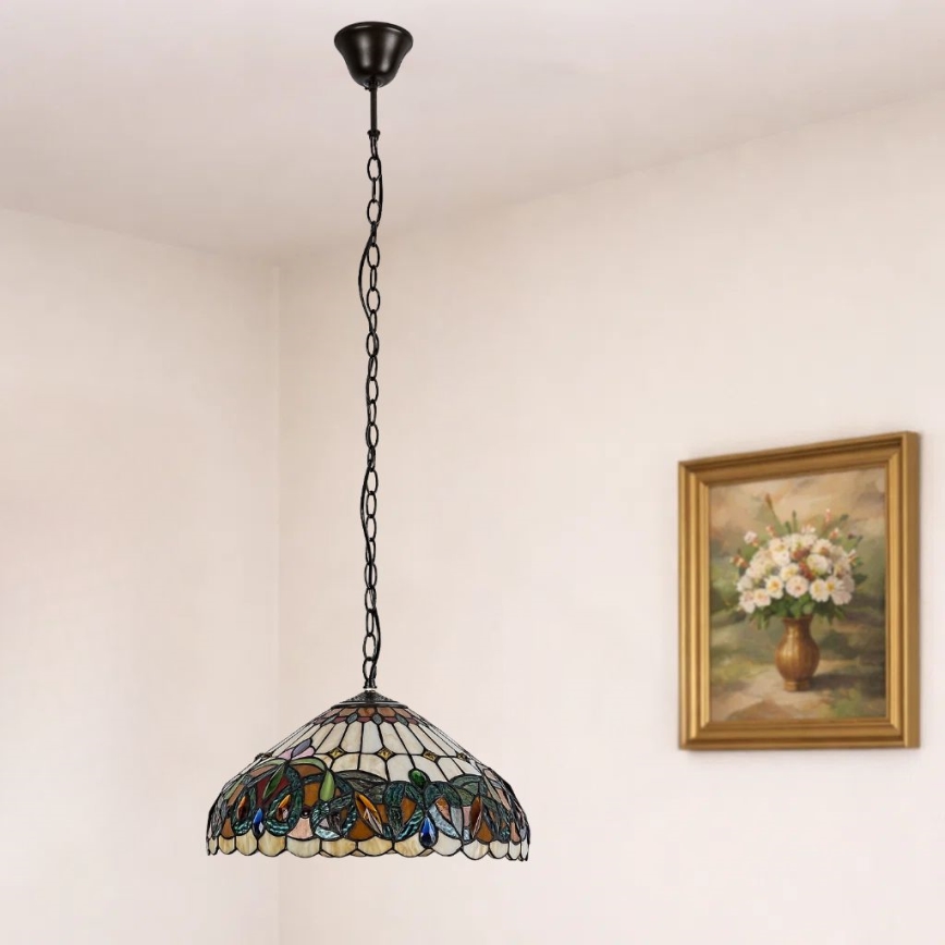 Brilagi - Tiffany stained-glass chandelier on chain LUISA 2xE27/60W/230V