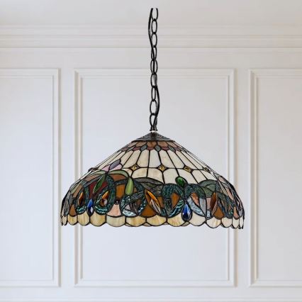 Brilagi - Tiffany stained-glass chandelier on chain LUISA 2xE27/60W/230V