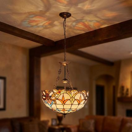 Brilagi - Tiffany stained-glass chandelier on chain MIRABELLA 3xE27/60W/230V Ø 50 cm