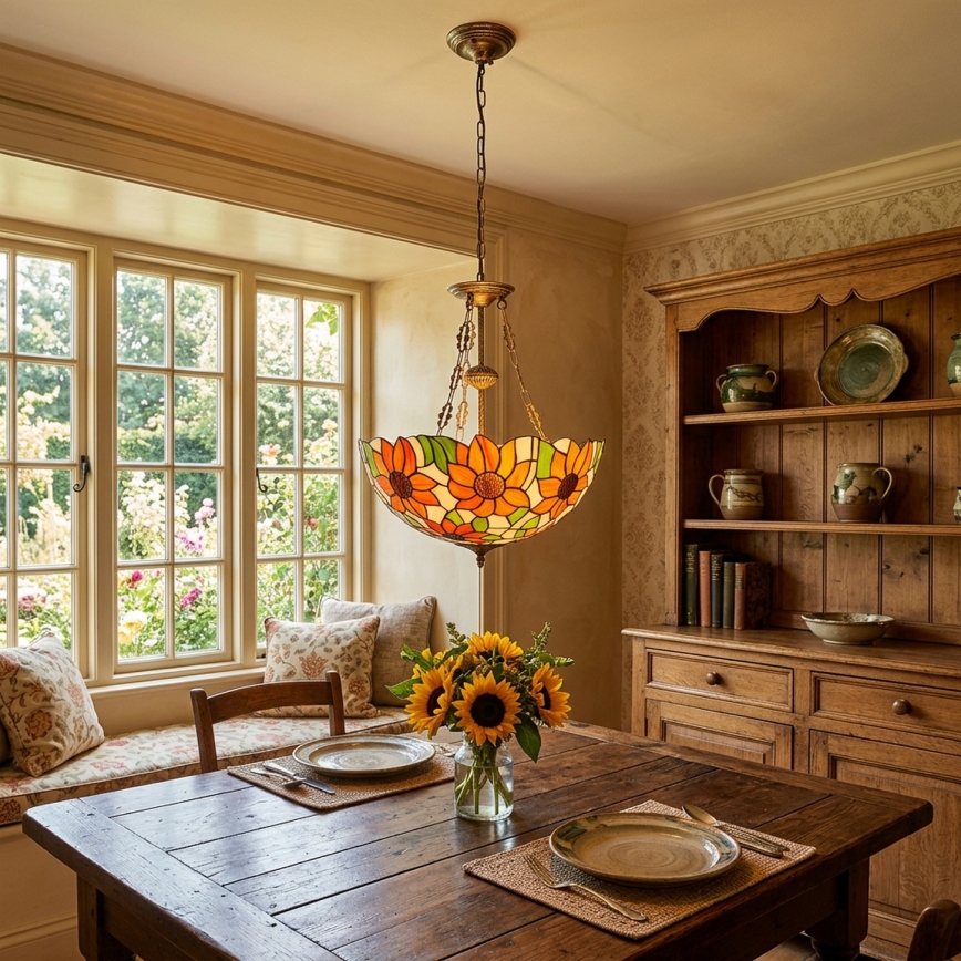 Brilagi - Tiffany stained-glass chandelier on chain SUNFLOWER 3xE27/60W/230V Ø 50 cm