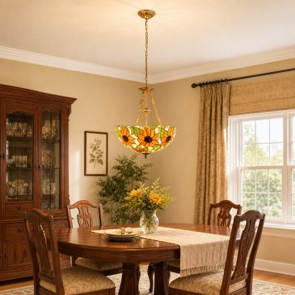 Brilagi - Tiffany stained-glass chandelier on chain SUNFLOWER 3xE27/60W/230V Ø 50 cm