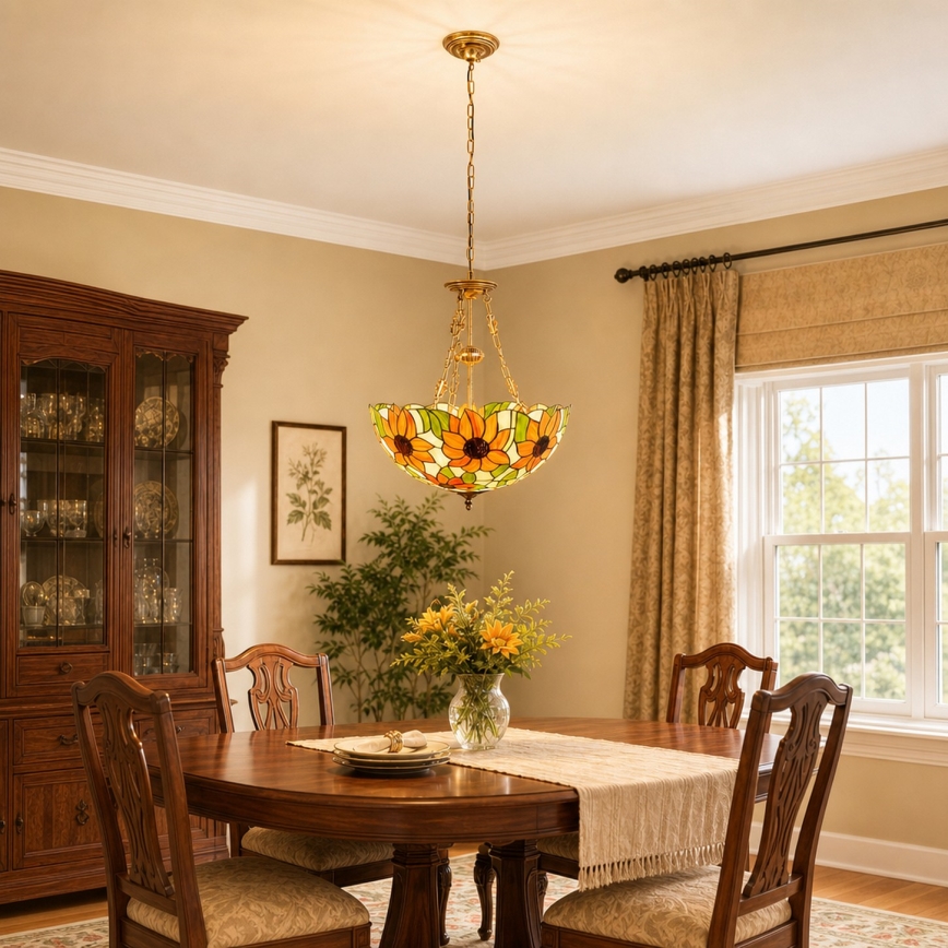 Brilagi - Tiffany stained-glass chandelier on chain SUNFLOWER 3xE27/60W/230V Ø 50 cm