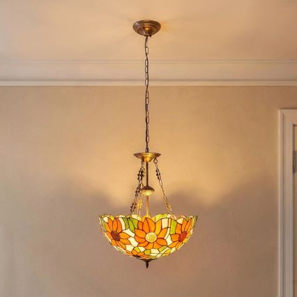 Brilagi - Tiffany stained-glass chandelier on chain SUNFLOWER 3xE27/60W/230V Ø 50 cm