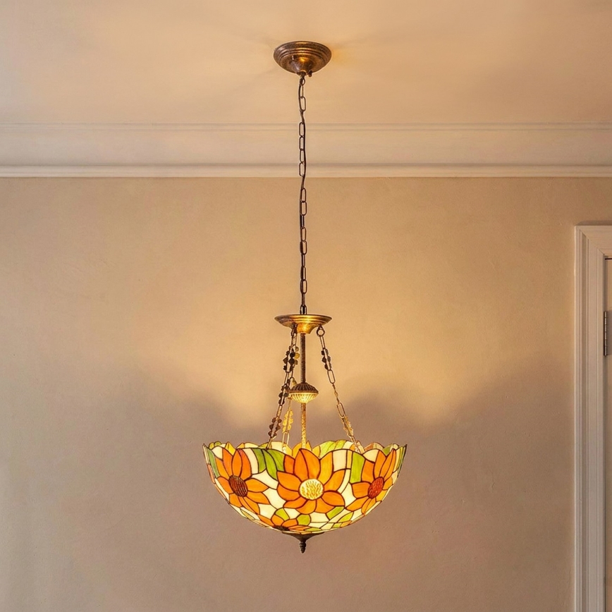 Brilagi - Tiffany stained-glass chandelier on chain SUNFLOWER 3xE27/60W/230V Ø 50 cm