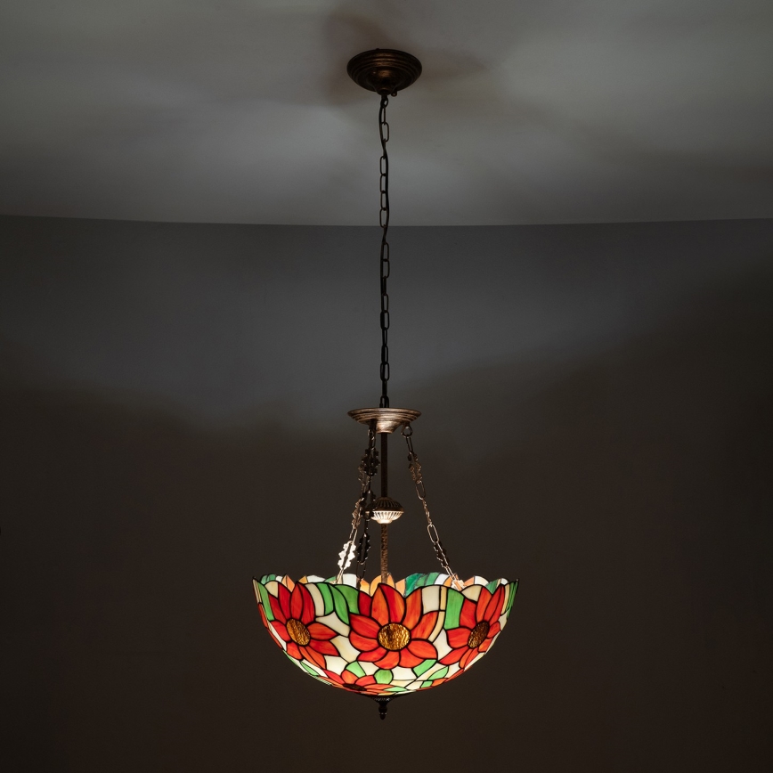 Brilagi - Tiffany stained-glass chandelier on chain SUNFLOWER 3xE27/60W/230V Ø 50 cm