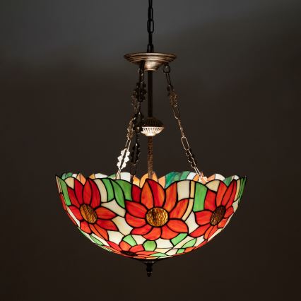 Brilagi - Tiffany stained-glass chandelier on chain SUNFLOWER 3xE27/60W/230V Ø 50 cm