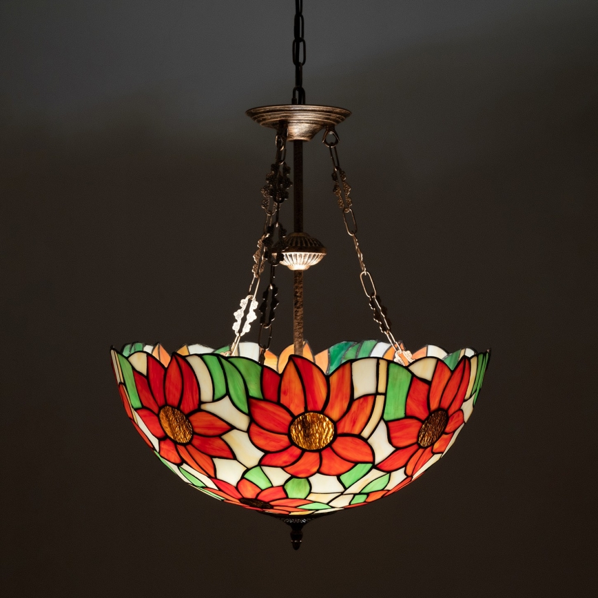 Brilagi - Tiffany stained-glass chandelier on chain SUNFLOWER 3xE27/60W/230V Ø 50 cm