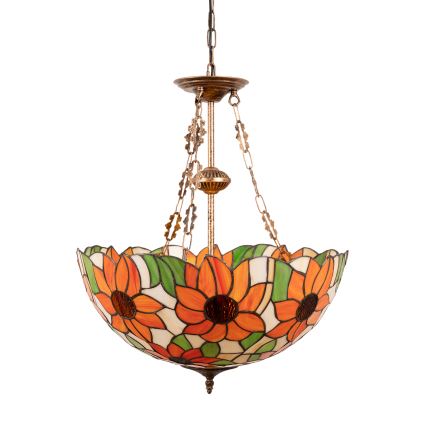 Brilagi - Tiffany stained-glass chandelier on chain SUNFLOWER 3xE27/60W/230V Ø 50 cm