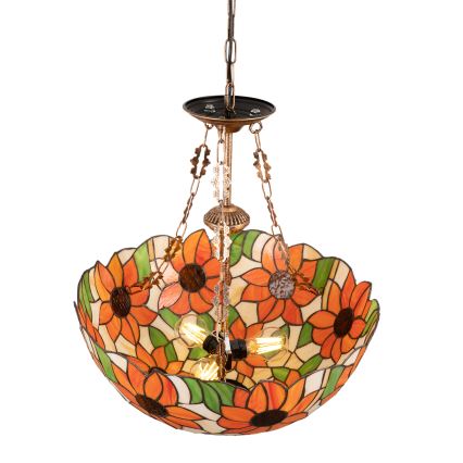 Brilagi - Tiffany stained-glass chandelier on chain SUNFLOWER 3xE27/60W/230V Ø 50 cm
