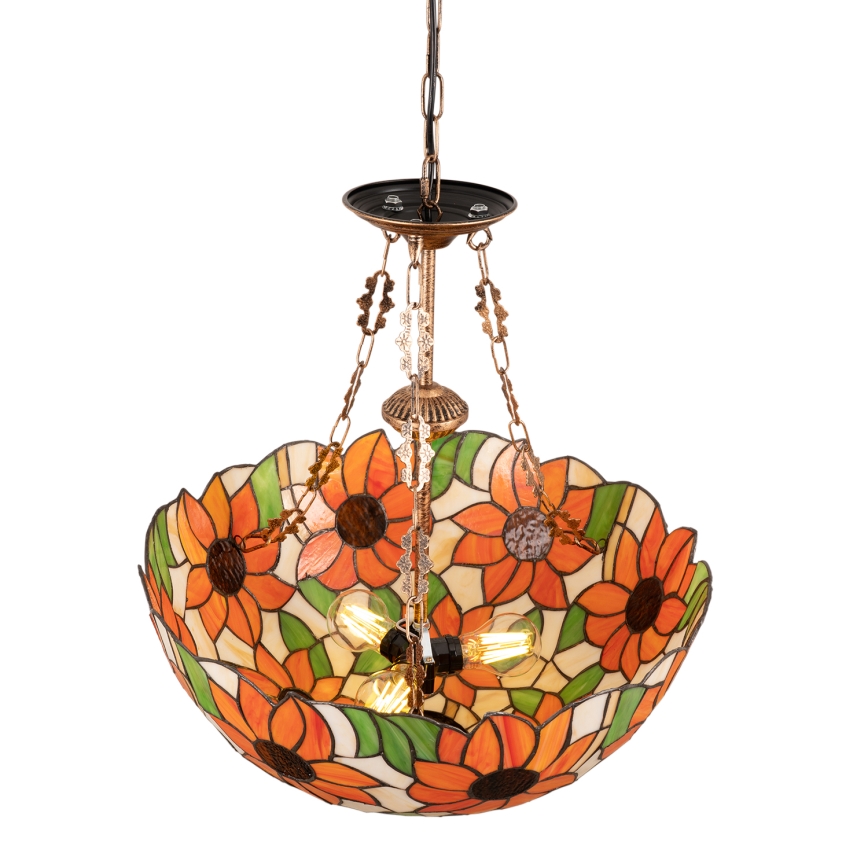 Brilagi - Tiffany stained-glass chandelier on chain SUNFLOWER 3xE27/60W/230V Ø 50 cm