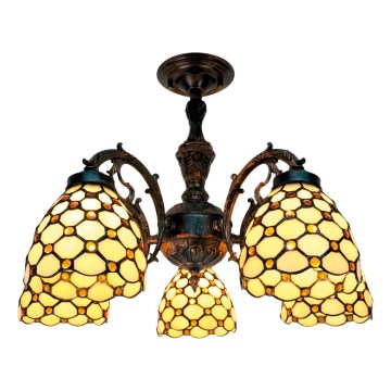 BRILAGI - Tiffany stained-glass flush-mount ceiling light IVORY SMOOTH 5xE27/60W/230V Ø 60 cm