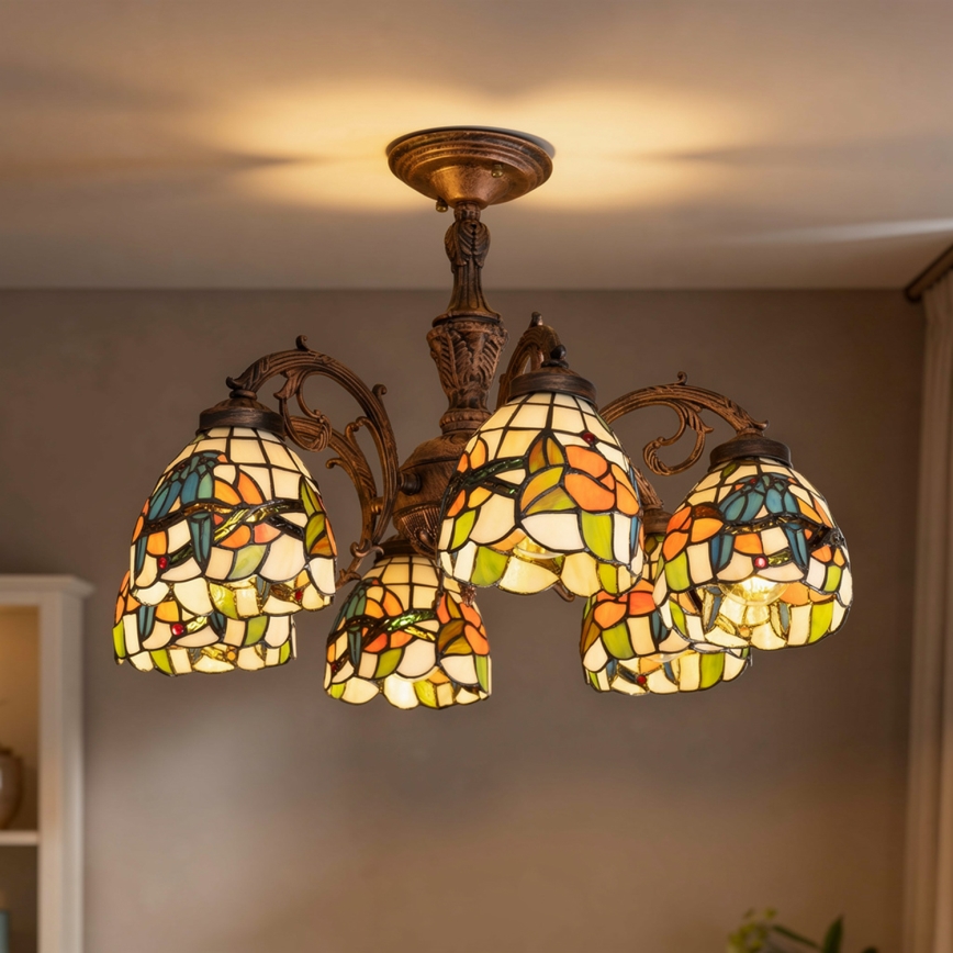 Brilagi - Tiffany stained-glass flush-mount chandelier JUNGLE 6xE27/60W/230V Ø 60 cm