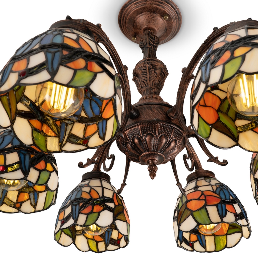 Brilagi - Tiffany stained-glass flush-mount chandelier JUNGLE 6xE27/60W/230V Ø 60 cm
