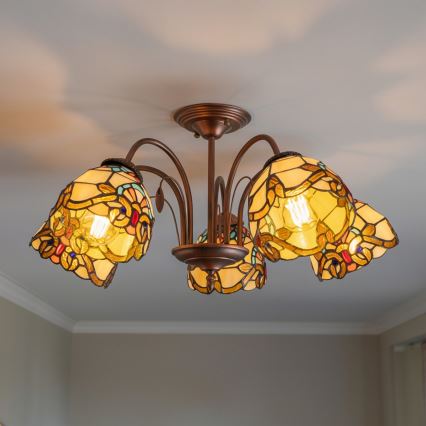 Brilagi - Tiffany stained-glass flush-mount chandelier MIRABELLA 5xE27/60W/230V, Ø 60 cm
