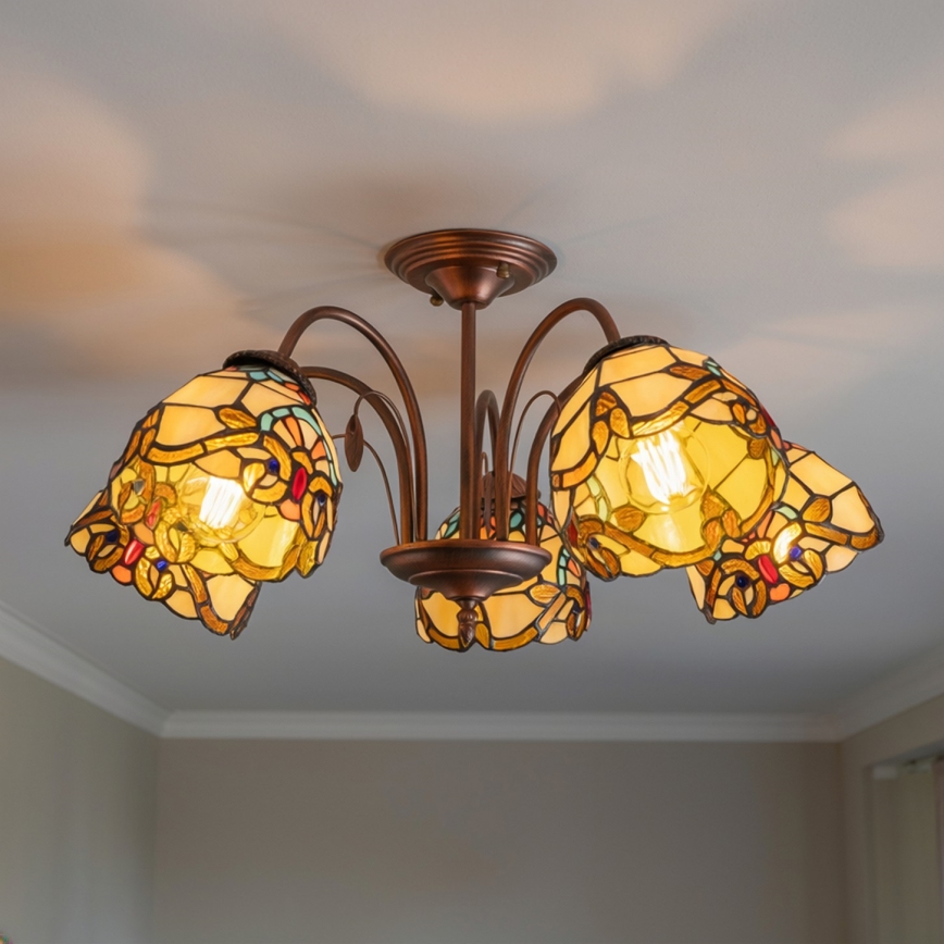 Brilagi - Tiffany stained-glass flush-mount chandelier MIRABELLA 5xE27/60W/230V, Ø 60 cm