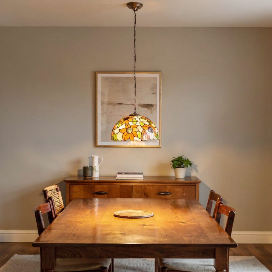 Brilagi - Tiffany stained-glass pendant lamp on chain SUNFLOWER 1xE27/60W/230V Ø 40 cm