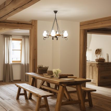 Brilagi - TIMONA chain-hung chandelier 4xE14/40W/230V, Ø 50 cm, beech