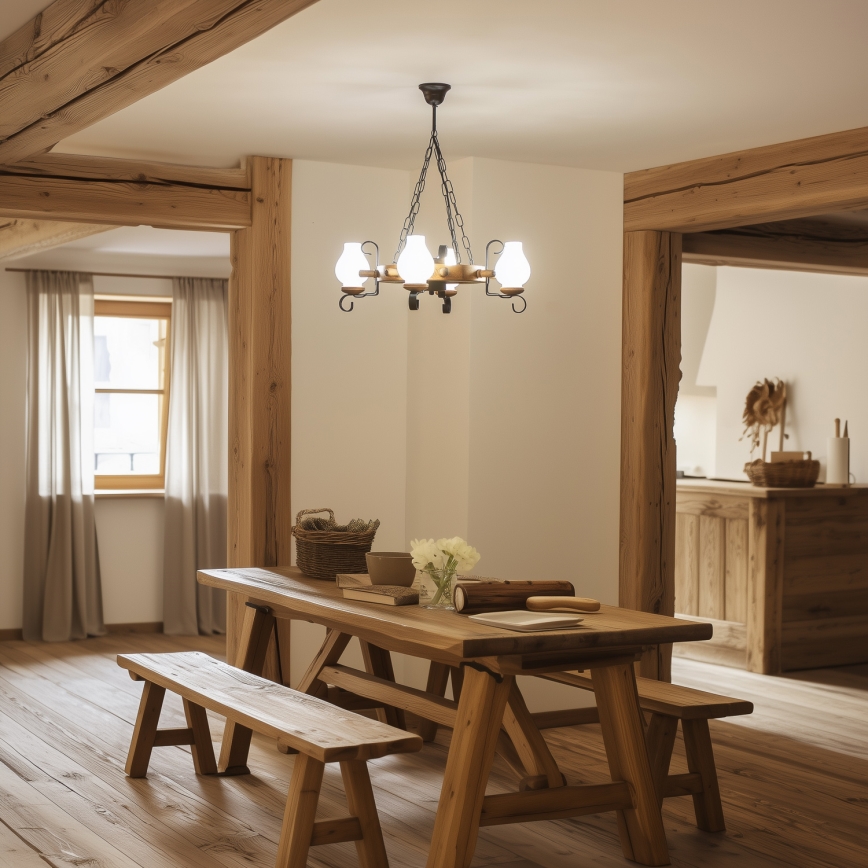 Brilagi - TIMONA chain-hung chandelier 4xE14/40W/230V, Ø 50 cm, beech