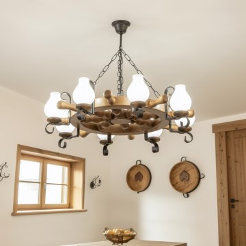 Brilagi - TIMONA Chain-Hung Chandelier 8xE14/40W/230V Ø 70 cm Beech/Walnut