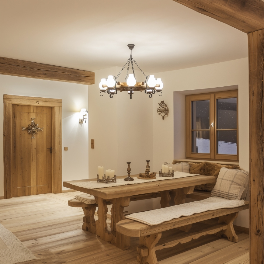 Brilagi - TIMONA Chain-Hung Chandelier 8xE14/40W/230V Ø 70 cm Beech/Walnut