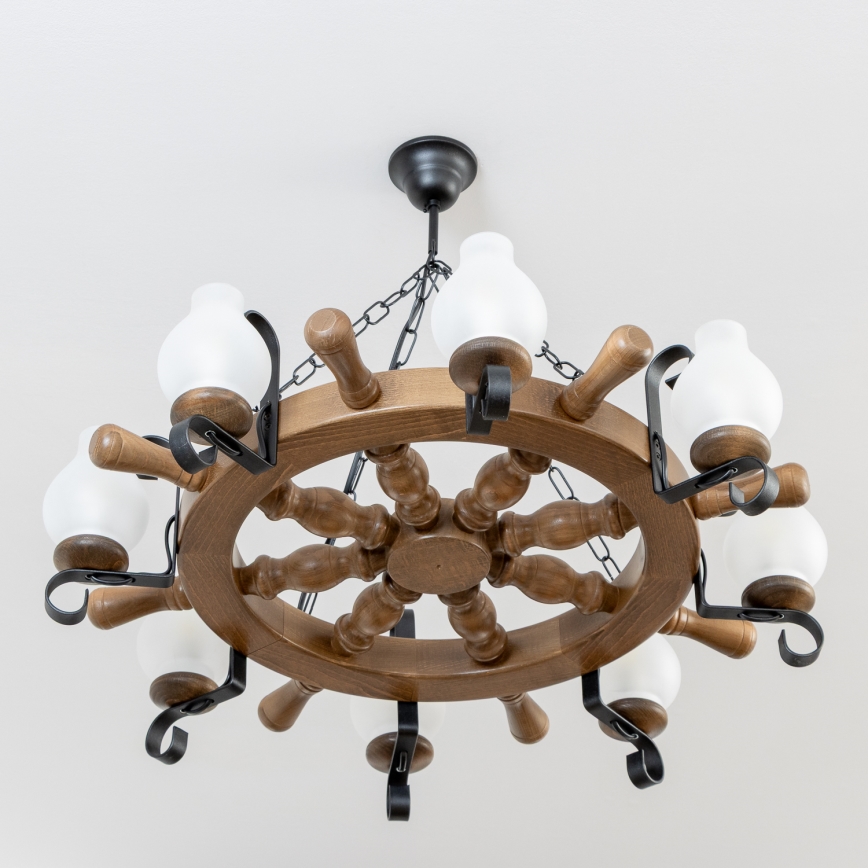 Brilagi - TIMONA Chain-Hung Chandelier 8xE14/40W/230V Ø 70 cm Beech/Walnut