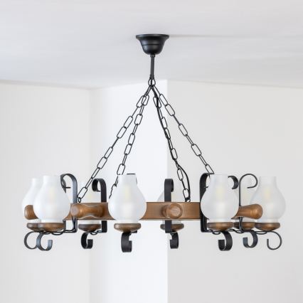 Brilagi - TIMONA Chain-Hung Chandelier 8xE14/40W/230V Ø 70 cm Beech/Walnut
