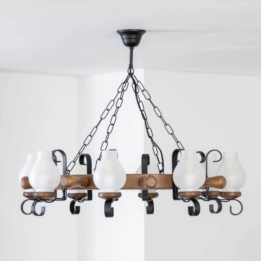 Brilagi - TIMONA Chain-Hung Chandelier 8xE14/40W/230V Ø 70 cm Beech/Walnut