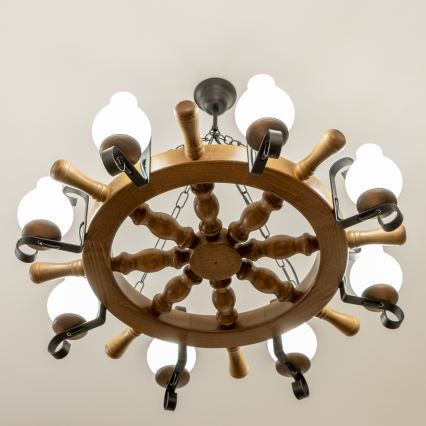 Brilagi - TIMONA Chain-Hung Chandelier 8xE14/40W/230V Ø 70 cm Beech/Walnut