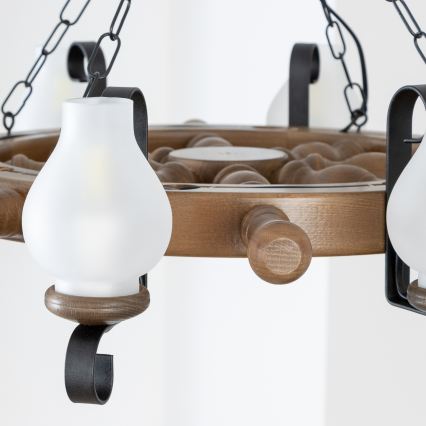 Brilagi - TIMONA Chain-Hung Chandelier 8xE14/40W/230V Ø 70 cm Beech/Walnut