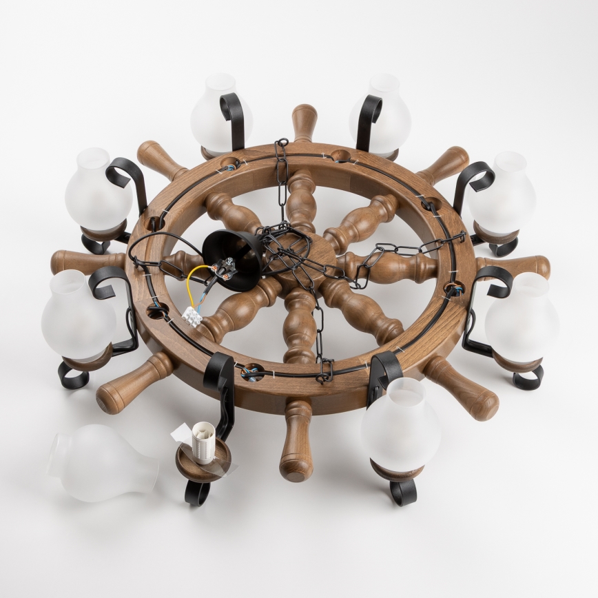 Brilagi - TIMONA Chain-Hung Chandelier 8xE14/40W/230V Ø 70 cm Beech/Walnut