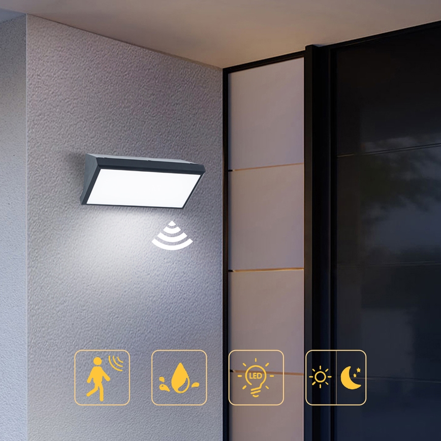 Brilagi - TRIANGLE LED Outdoor Wall Light with Sensor, 20W/230V, Anthracite, IP65