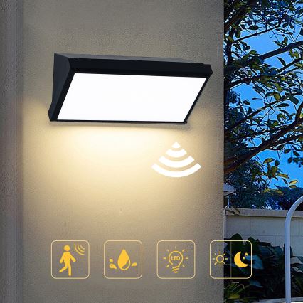 Brilagi - TRIANGLE LED Outdoor Wall Light with Sensor, 20W/230V, Black, IP65
