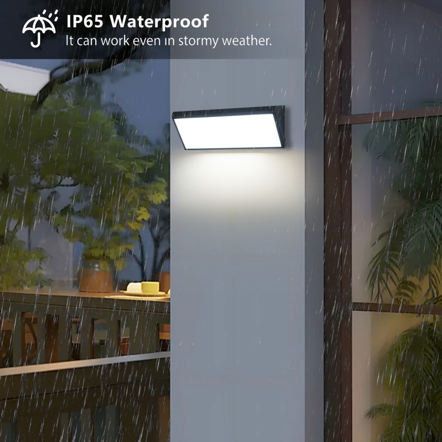 Brilagi - TRIANGLE LED/42W/230V Outdoor Wall Light with Built-in Sensor, Black, IP65