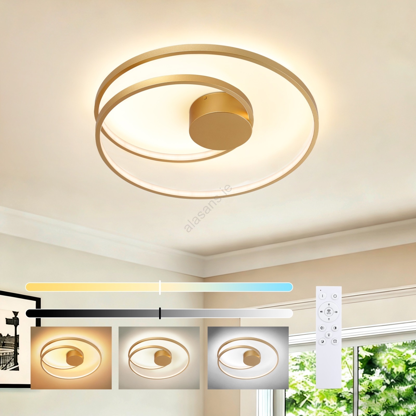 Brilagi - TWISTER Dimmable LED Ceiling Light, 48W, 230V, Ø 50 cm, Gold ...