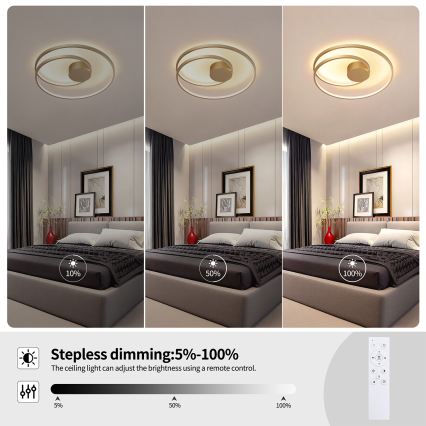 Brilagi - TWISTER Dimmable LED Ceiling Light 48W/230V 3000-6000K Ø 50 cm, Gold + Remote Control