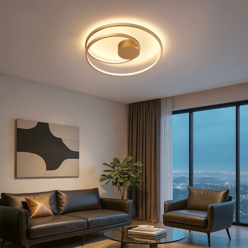 Brilagi - TWISTER Dimmable LED Ceiling Light 48W/230V 3000-6000K Ø 50 cm, Gold + Remote Control